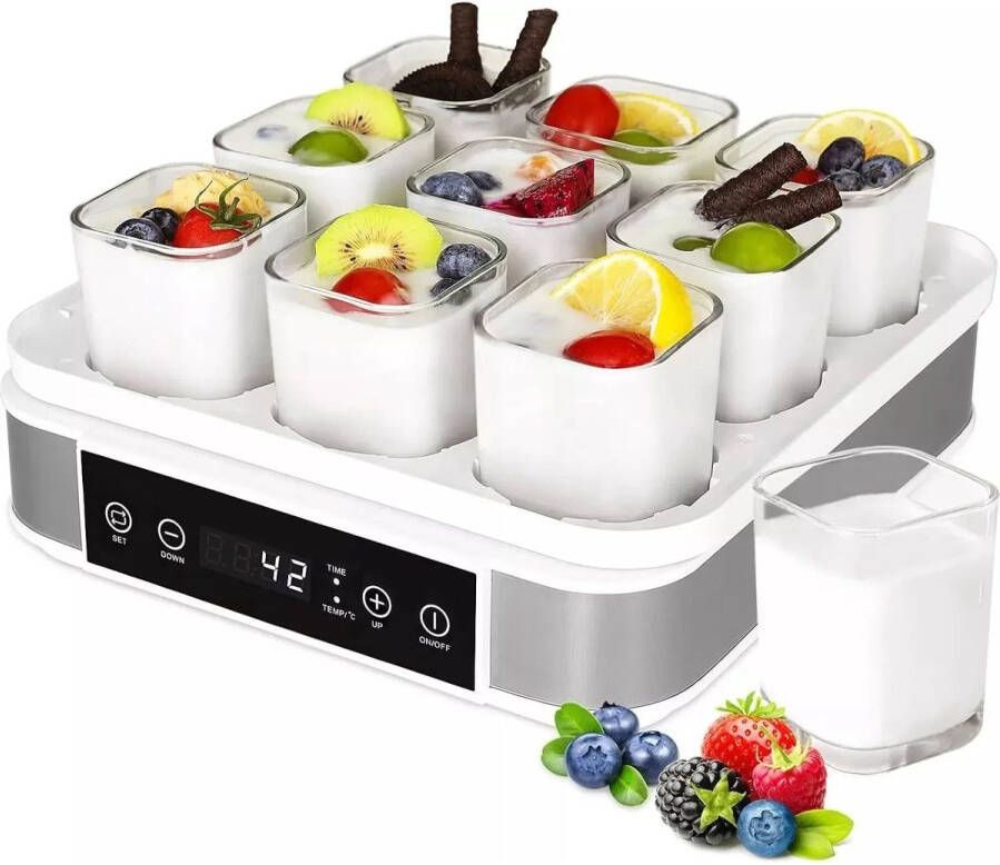 Yoghurtmaker Machine Yoghurtmachine Met Temperatuurcontrole Met Tijdcontrole BPA Vrij Met 9 Glazen 9 Porties 170ml