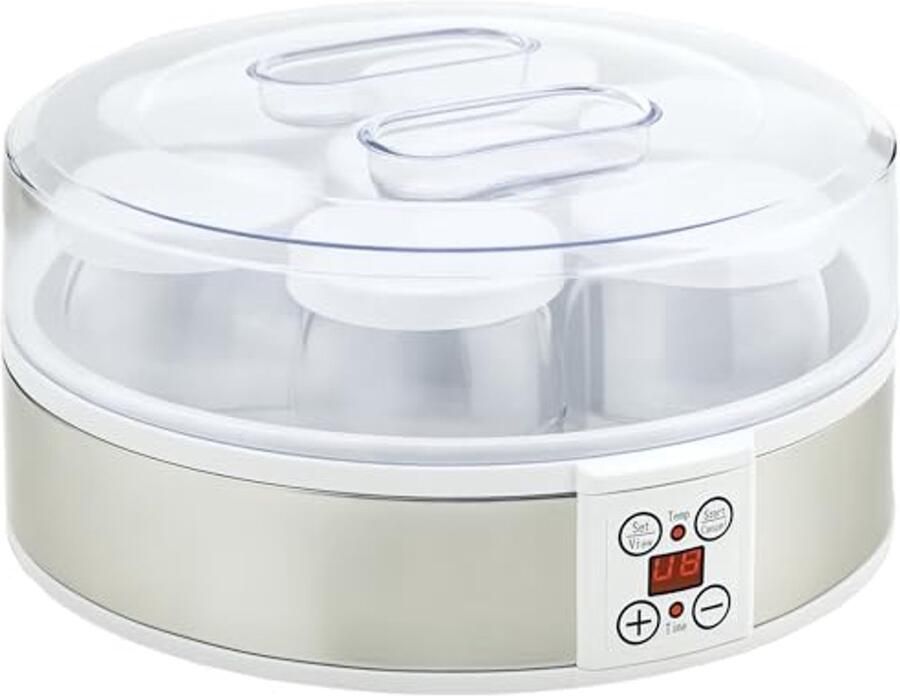 Yoghurtmaker met 7 glazen potten 180 ml elektrische yoghurtmachine met timer en instelbare thermostaat voor gezonde zelfgemaakte desserts