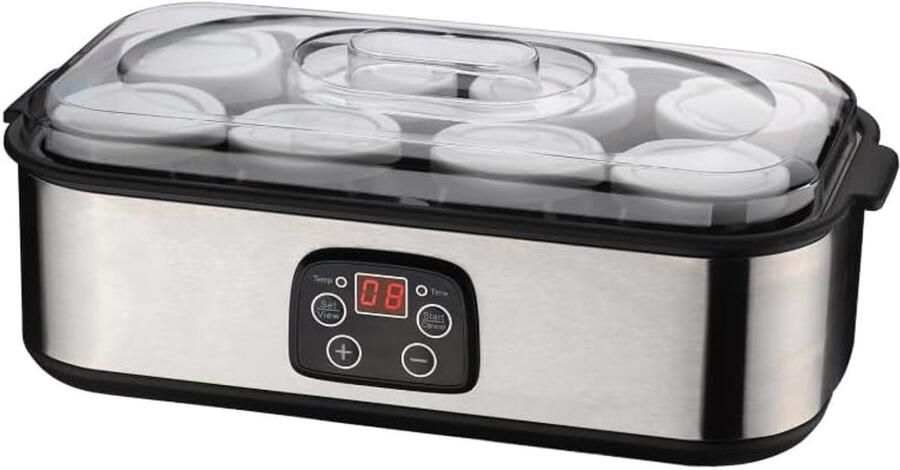 Yoghurtmaker met 8 Glas Potten LCD Display Temperatuur 20-55 °C Maak zelf tot 1 4 L Yoghurt ShopVlot
