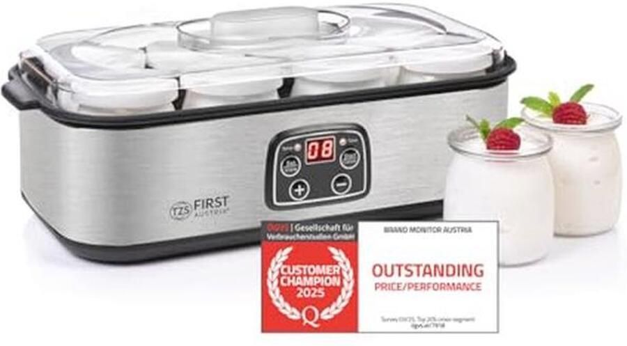 Yoghurtmaker met 8 glazen potten 1 4 l yoghurt temperatuurinstelling automatische uitschakeling LED-display