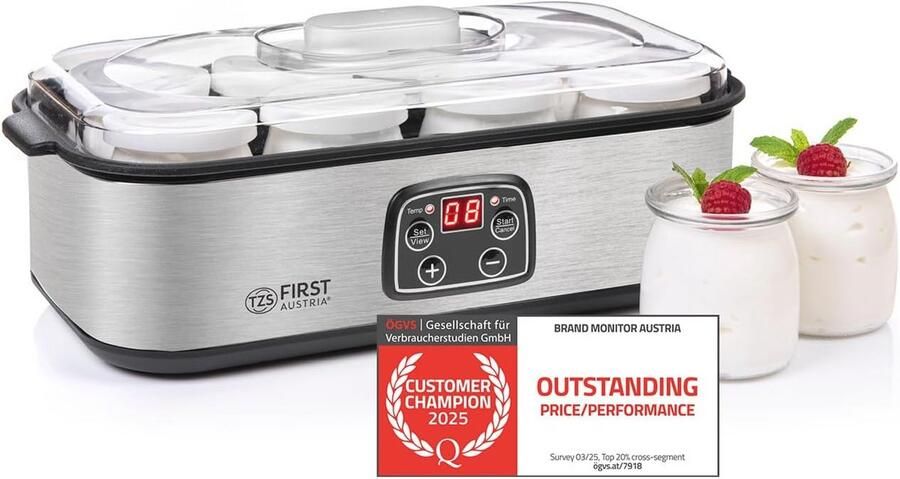 Yoghurtmaker met 8 glazen potten 1 4 l yoghurt temperatuurinstelling automatische uitschakeling LED-display