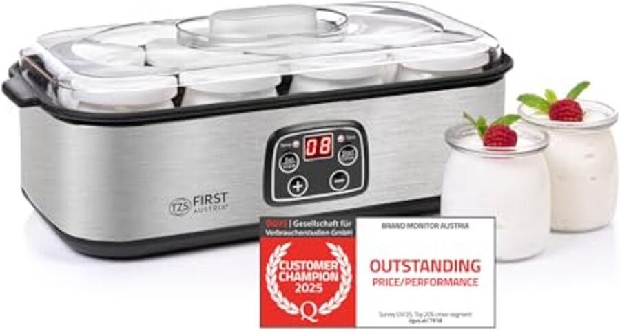 Yoghurtmaker met 8 glazen potten 1 4 l yoghurt temperatuurinstelling automatische uitschakeling LED-display