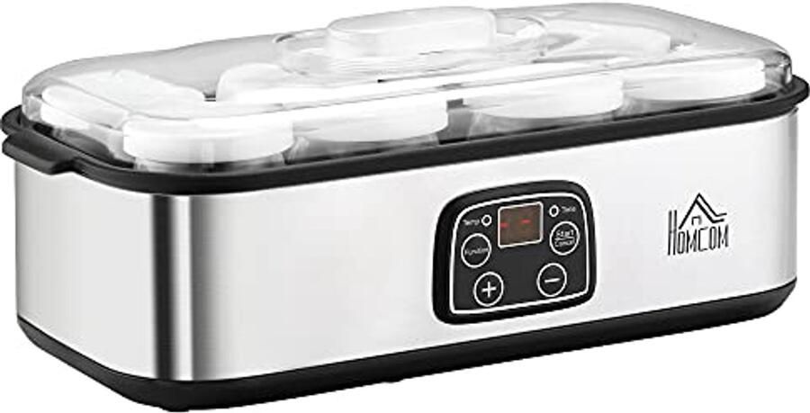Yoghurtmaker met 8 glazen potten van 180 ml Elektrische yoghurtmachine met timer en instelbare thermostaat voor zelfgemaakte desserts