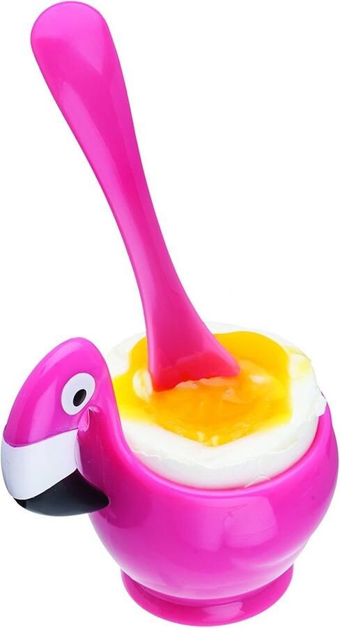 Zacht Gekookt Eierdopje met Lepel Roze Flamingo Design 1 stuk