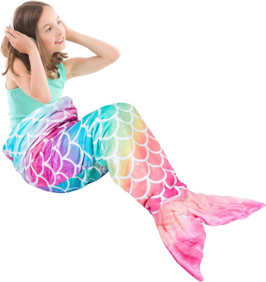 Zachte Zeemeerminstaart Deken voor Meisjes Draagbare Pluche Knuffeldeken 140 cm Ideaal voor Alle Seizoenen
