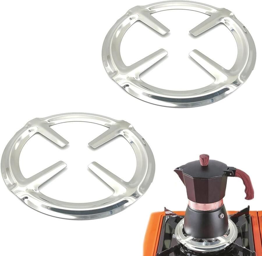 ZAHD 2 stuks zwarte ronde fornuis verloopstandaard voor fornuis houder voor gaskookpannen wokondersteuning standaard voor gasfornuis voor koffie en moka met ring-koffiekoker (zilver3)