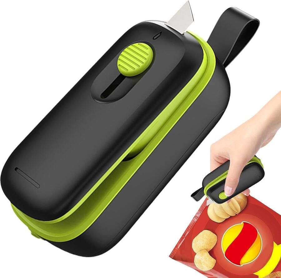 Zak Sealer Snack Sluiting Voedsel Bewaren Ingebouwde Snijder 9x5x4 cm Zwart