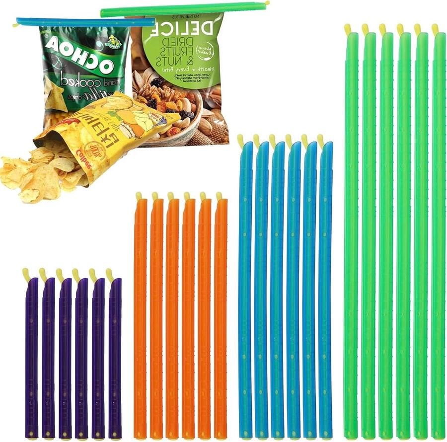 Zak Sealer Stokken Plastic Clips Sluitingen Voedsel Vers Houden 4 Verschillende Maten 24 Stuks Rood