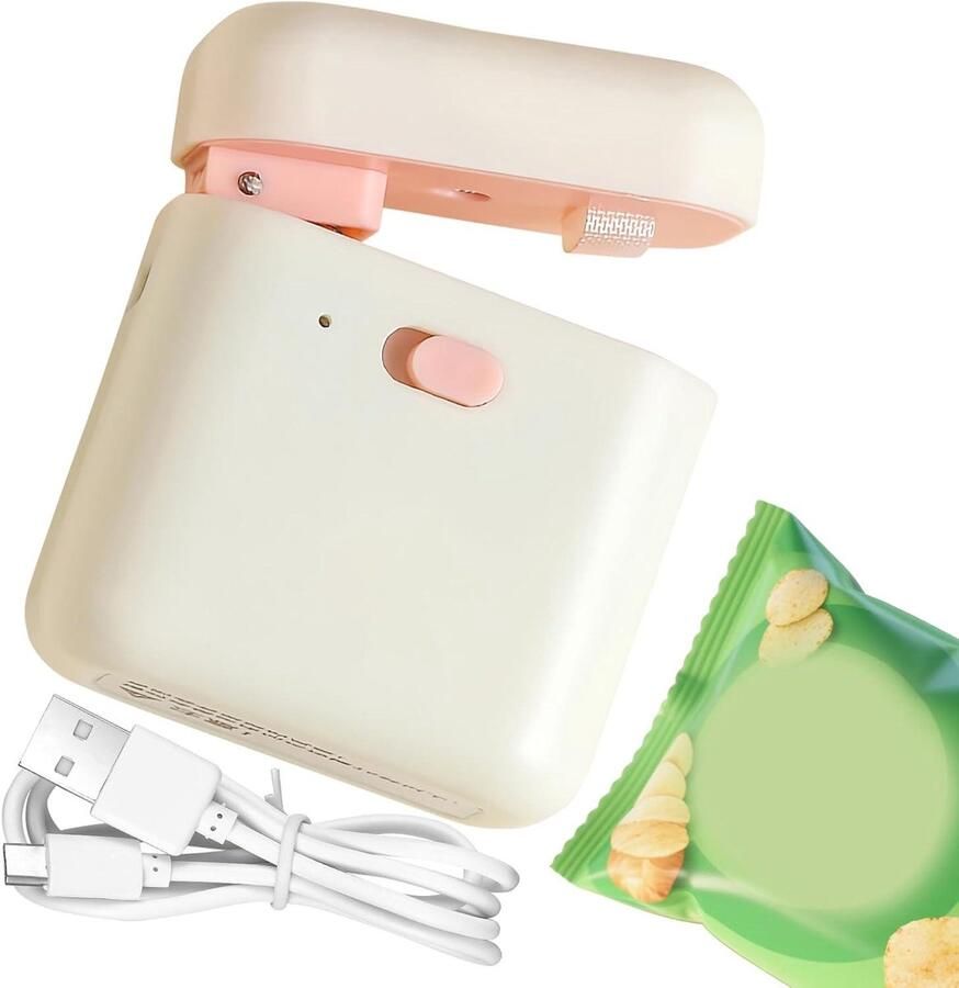 Zakjes Sealer Mini Verzegelaar Voedsel Bewaren Magnetisch Ontwerp Compact Formaat Wit