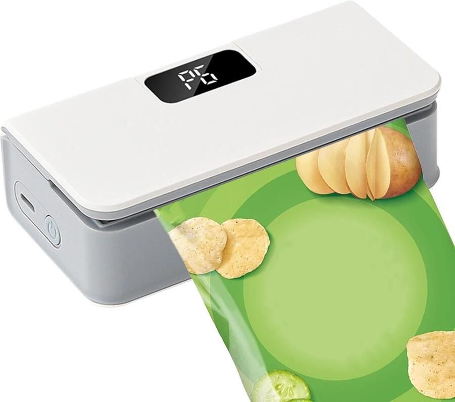 Zakkensluiter Snijder Vacuümsealer Keuken Voedsel Vers Houden 2-in-1 Functie Compact Formaat Wit