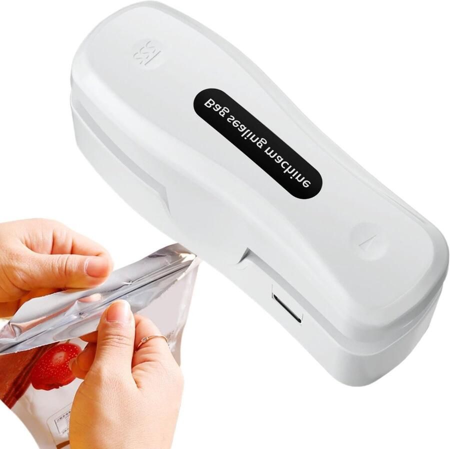 Zaksealer Oplaadbaar Hitte Sealer Voedsel Vers Houden Met Ingebouwde Cutter 9.4 x 4.4 cm Wit
