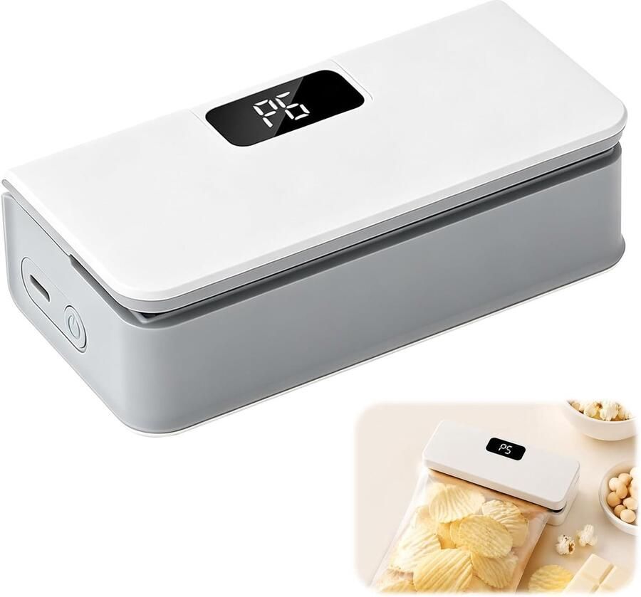 Zaksluiter oplaadbaar folielasapparaat met led-display en 6 modi mini-zakafdichting voor snackzakken met snijder om te openen magnetische achterkant voor koelkast