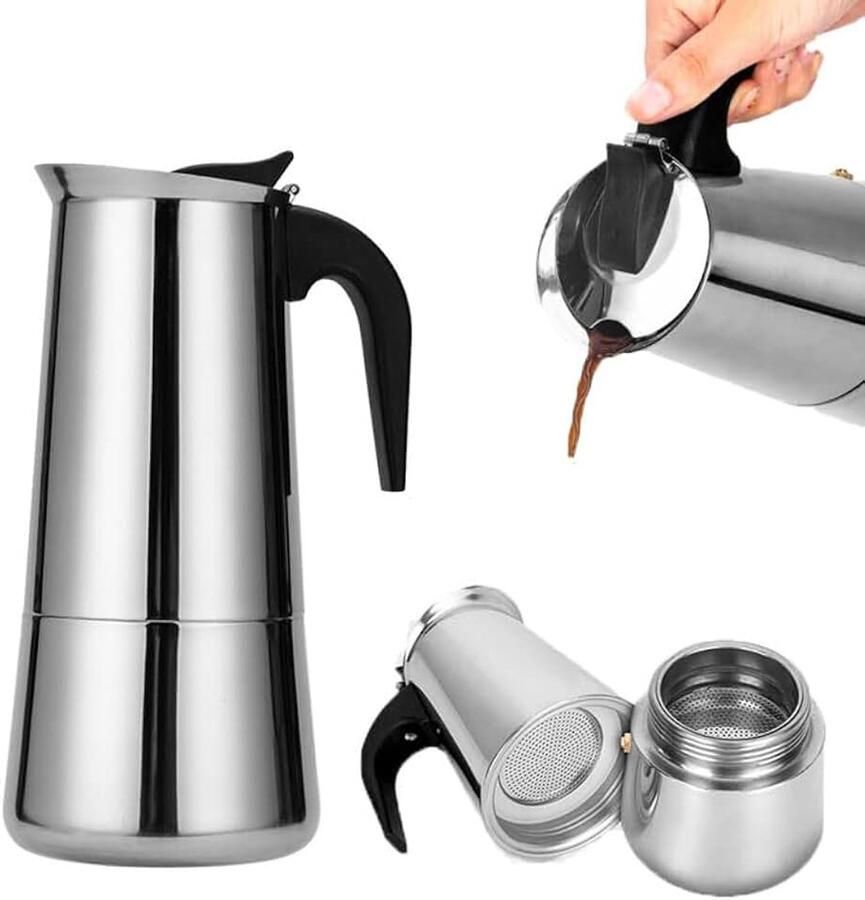 Zalati Kookplaat koffiezetapparaat 201 roestvrij staal espresso-moka pot percolator koffiezetapparaat waterkoker voor alle kookplaten thuis en camping inhoud 450 ml