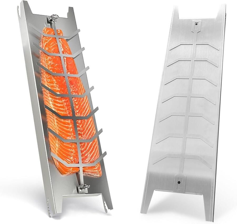 Zalm Grill Plaat Vis Bakrek Buiten Koken Omkeerbare Handgreep 52 cm Zilver