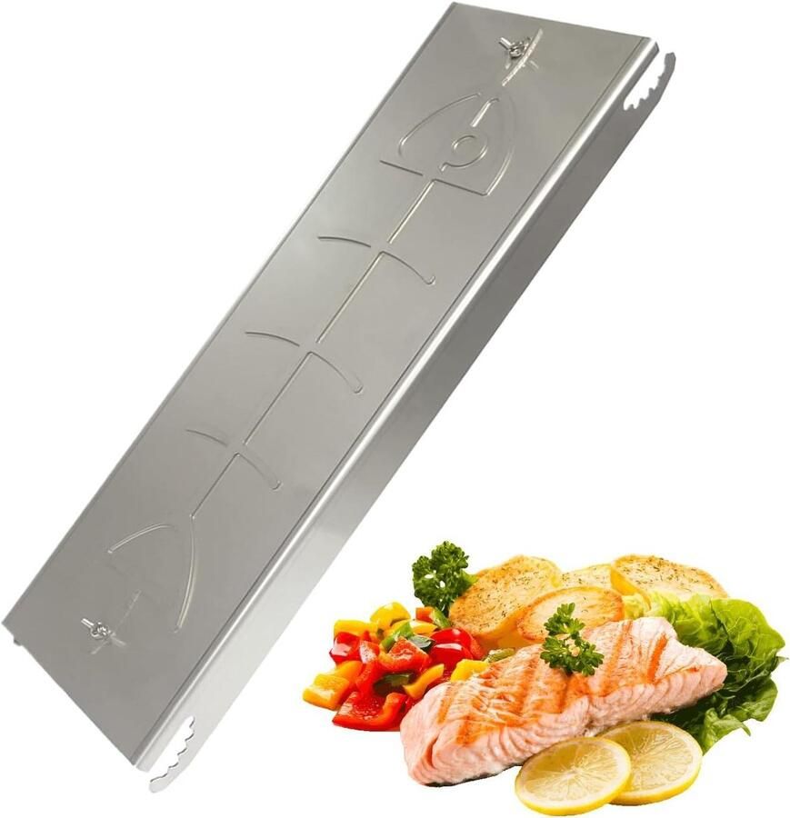 Zalm Houder RVS Grill Plank Vis Grillen Roestvrij Staal 54x14x4 cm Zilverkleurig