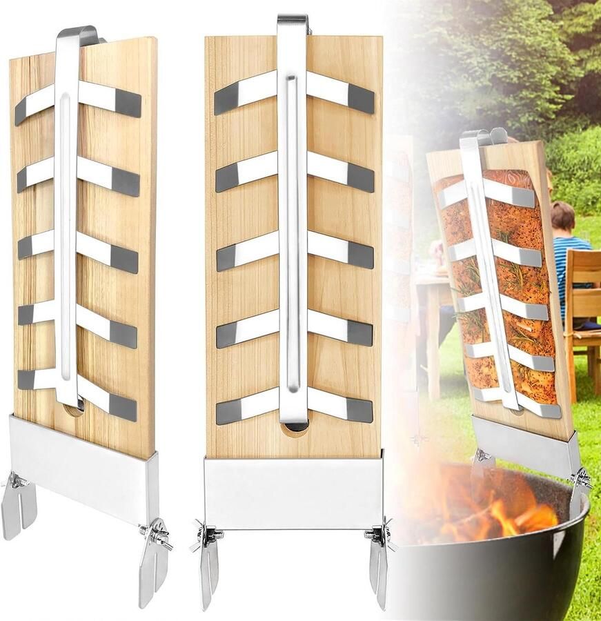 Zalmplank Grill Vlamzalmplank Visplank Zalm Grillen 5 standen instelbaar 47 cm x 16 cm Houtkleur