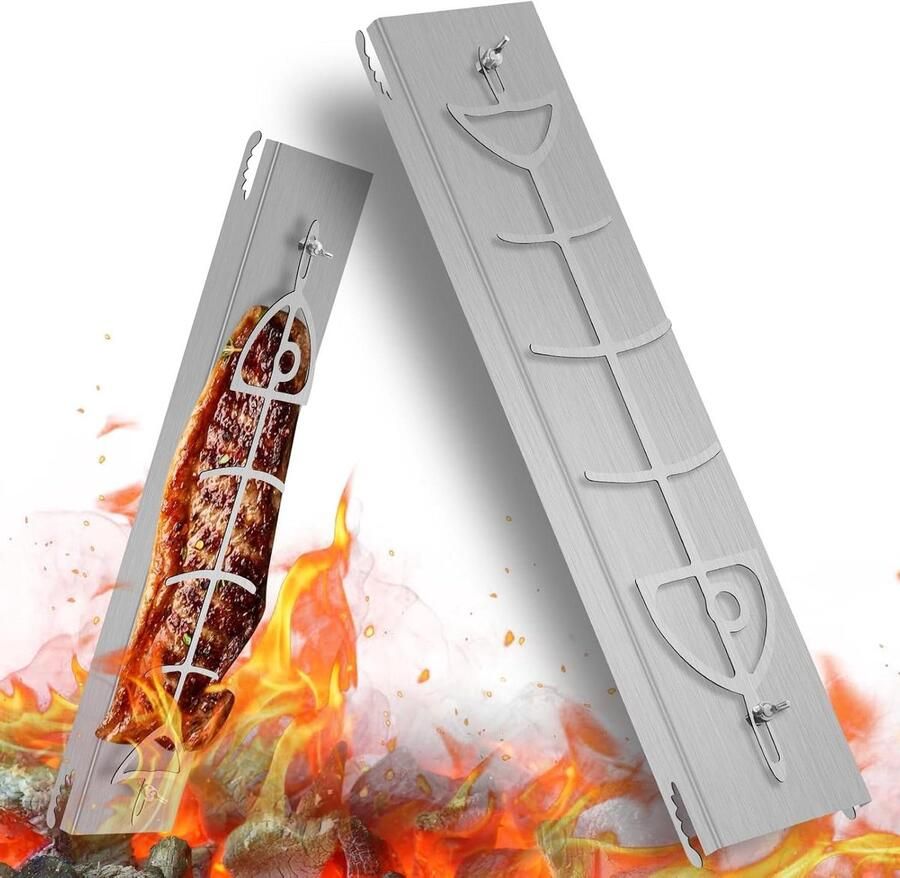 Zalmplank Roestvrij Staal Grill Plank Buiten Koken 180 Graden Draaibaar 52 cm Lengte Zilverkleurig
