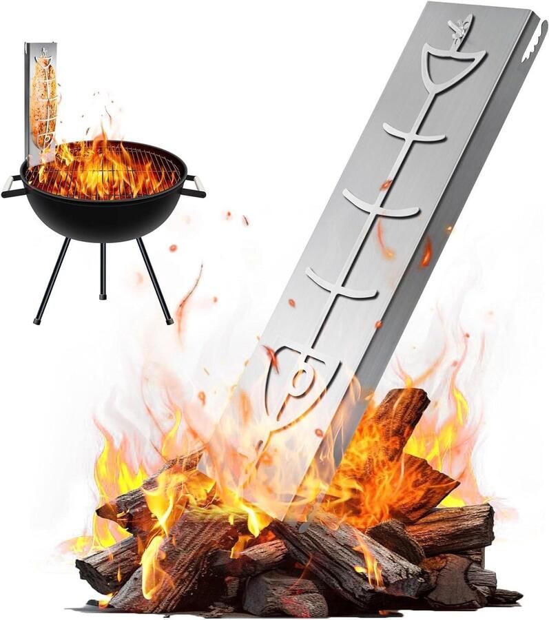 Zalmplank Roestvrij Staal Visgrill Plank Vlamzalm Grillen 180 Graden Draaibaar 58.5 x 16 cm Zilver