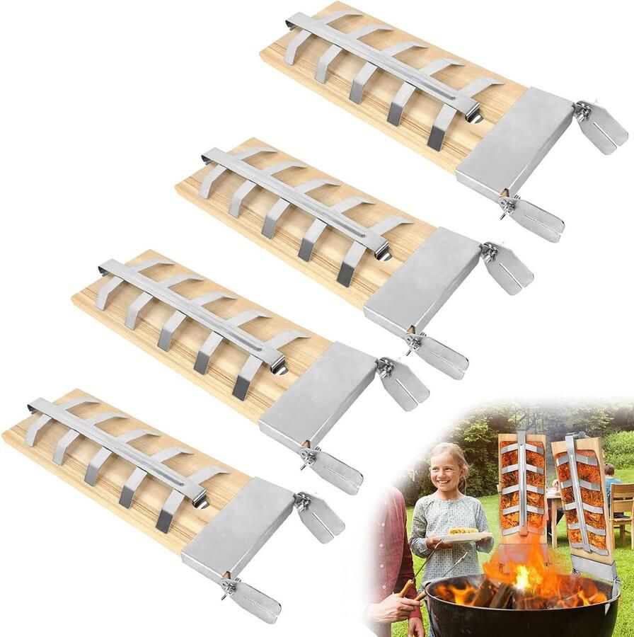 Zalm plank Grill plank Vis grillen Instelbare hoek 4 stuks Houtkleur