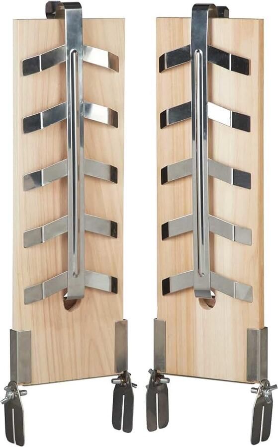 Zalmplank set van 2 stuks kantelbare houder van rvs cederhout rookplank barbecue natuurlijke kleur