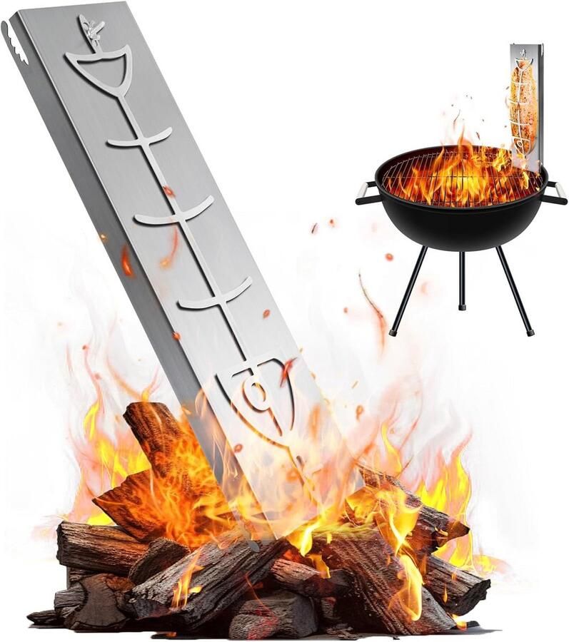Zalmplank van RVS voor Grill en Vuurkorf Draaibaar en Verstelbaar