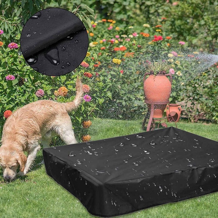 Zandbakafdekking 120 x 120 x 20 cm waterdicht en stofdicht Oxford-stof zwart met trekkoord voor zandbakken zwembaden terrassen en tuinen