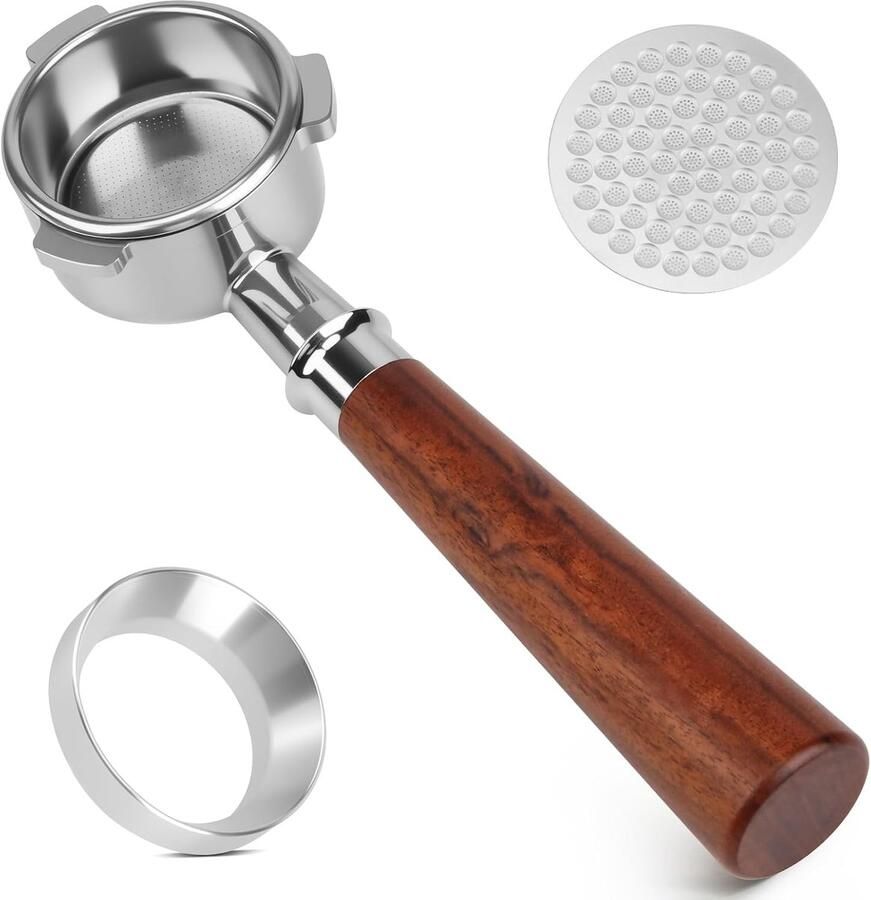 Zeefdrager 51 mm voor DeLonghi Dedica EC680 EC685 EC885 EC890 Naked Espresso filterdrager van roestvrij staal precisiefiltermand en houten handvat Barista-accessoires