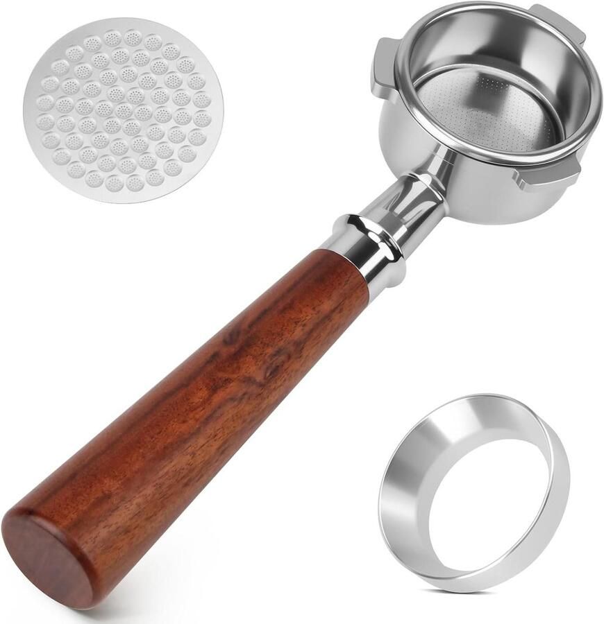 Zeefdrager Koffie Portafilter Espresso Betere Koffie Zetten Naked Bodemloos Ontwerp 51 mm Zilver Hout