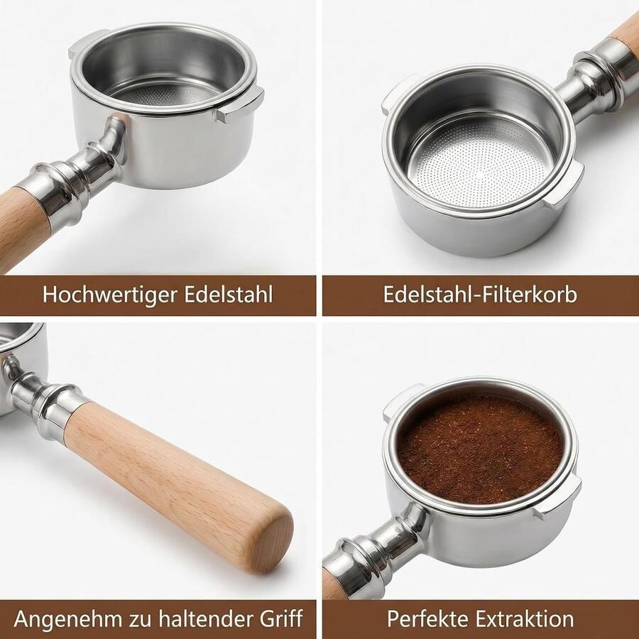 Zeefhouder 51 mm met 2 oren voor koffiezetapparaten roestvrijstalen en beukenhouten handvat perfect voor espresso en koffiezetten