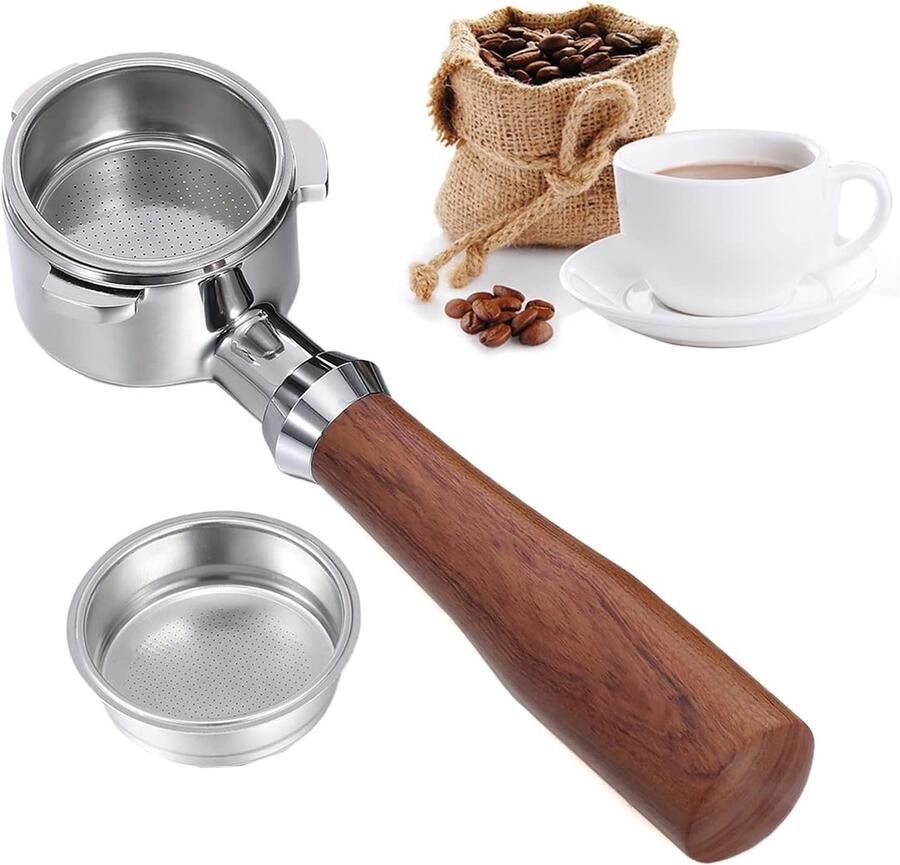 Zeefhouder Koffiemachine Espresso Accessoire Perfecte Espresso Massief Houten Handvat 51 mm Diameter Zilver