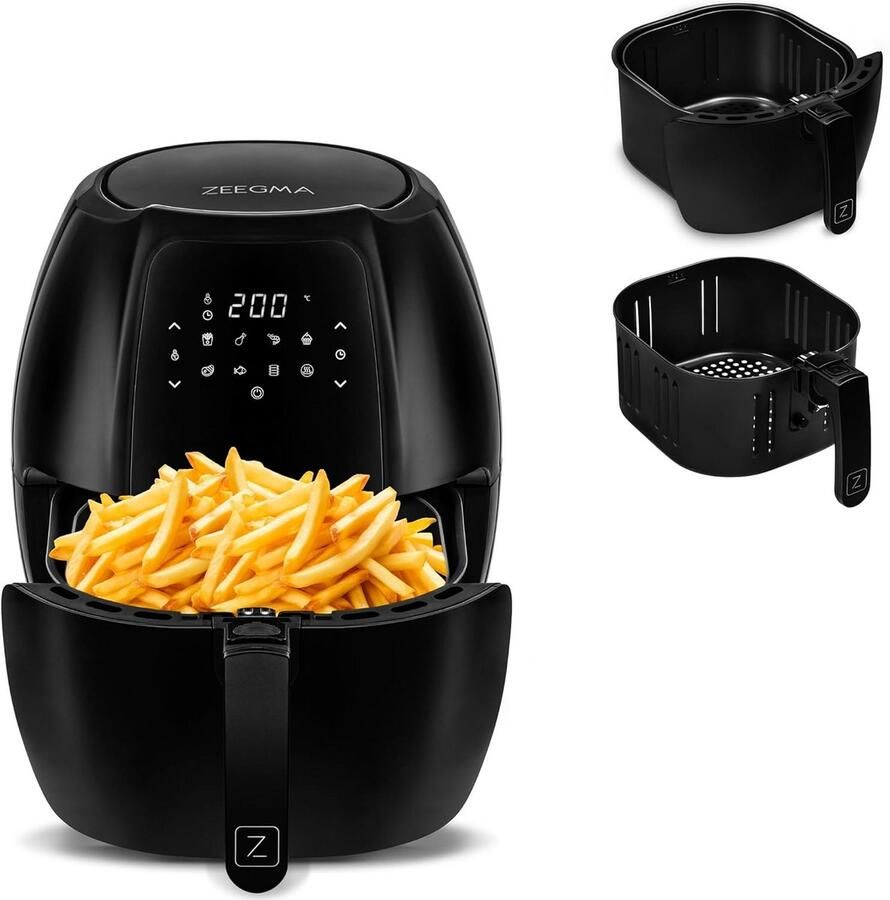 Zeegma Knapper Grand Airfryer – 1800W 7.7L Capacity 9 Programs Fast Heating Fat Free Cooking Dishwasher Safe (Black)
