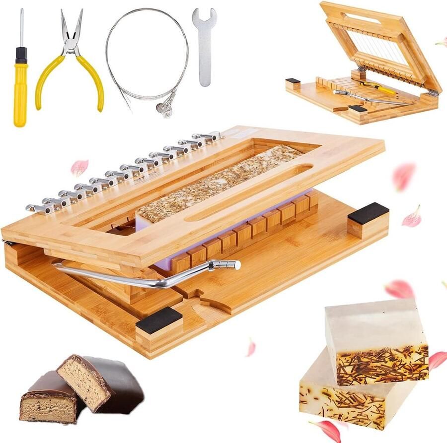 Zeep Snijmachine Ambachtelijke Zeepmaker Handgemaakte Creaties 2-in-1 Bamboe Snijder 12 Staven Per Keer Houtkleur