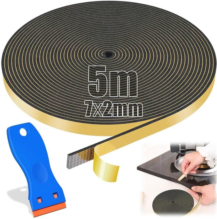 Zelfklevende afdichtingstape voor kookplaten en gootstenen 5 m 7 mm x 2 mm schuimrubber