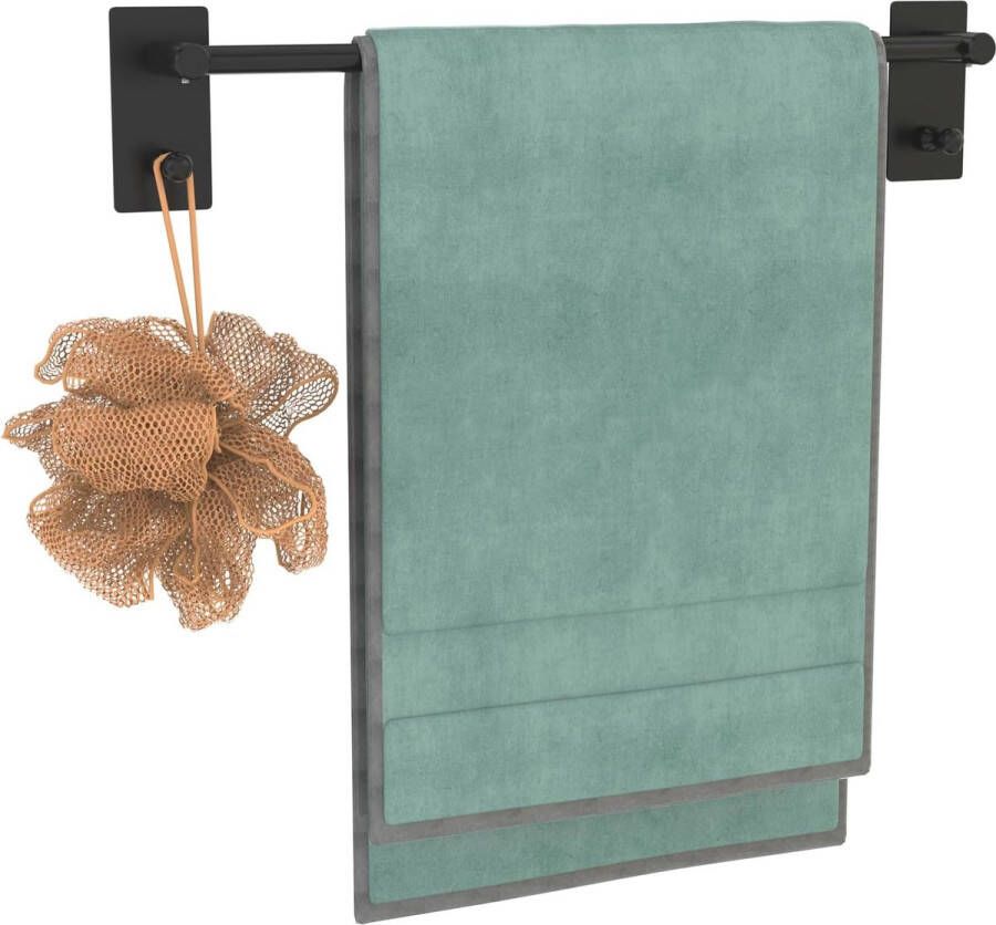 Zelfklevende Handdoekhouder 40 cm Roestvrij Stalen Handdoekrek voor Badkamer en Keuken Muur Gemonteerd zonder Boren Zwart