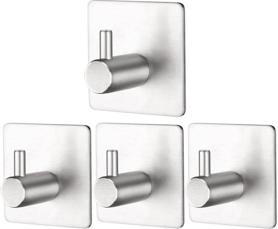 Zelfklevende handdoekhouder van roestvrij staal zonder boren voor badkamer en keuken badkamer wandhaken zelfklevend robuust stabiel eenvoudige montage (4 stuks)