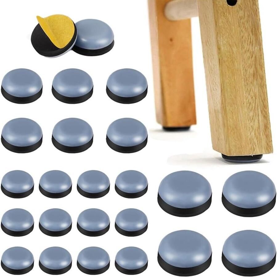 Zelfklevende Meubelglijders 24 Stuks PTFE Teflon Pads voor Keukenapparaten Airfryer en Blender (Rond Grijs Blauw)