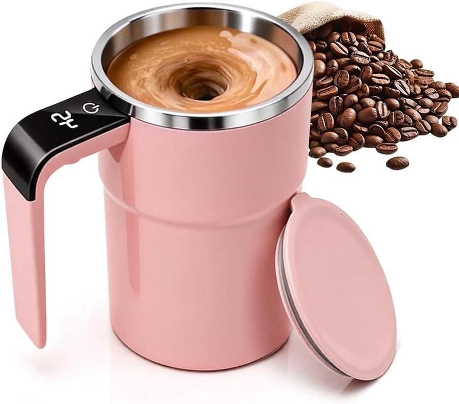 Zelfkloppende Mok Elektrische Mok Dranken Mengen Temperatuur Display 380ml Roze