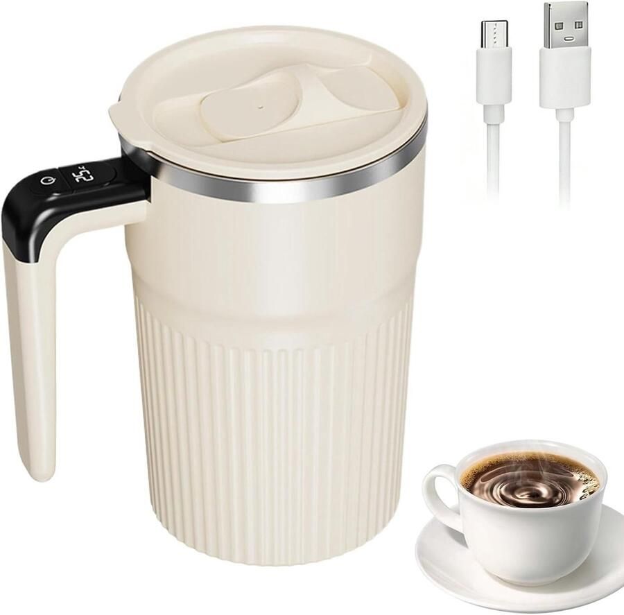 Zelfmengende Mok Mixbeker Elektrisch Dranken Bereiden Met Temperatuurdisplay 400 ml Beige