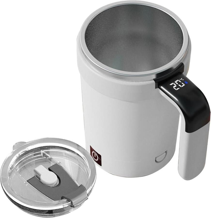 Zelfroerende Beker Magnetische Mok Dranken Mixen Temperatuurweergave 380 ml Zwart