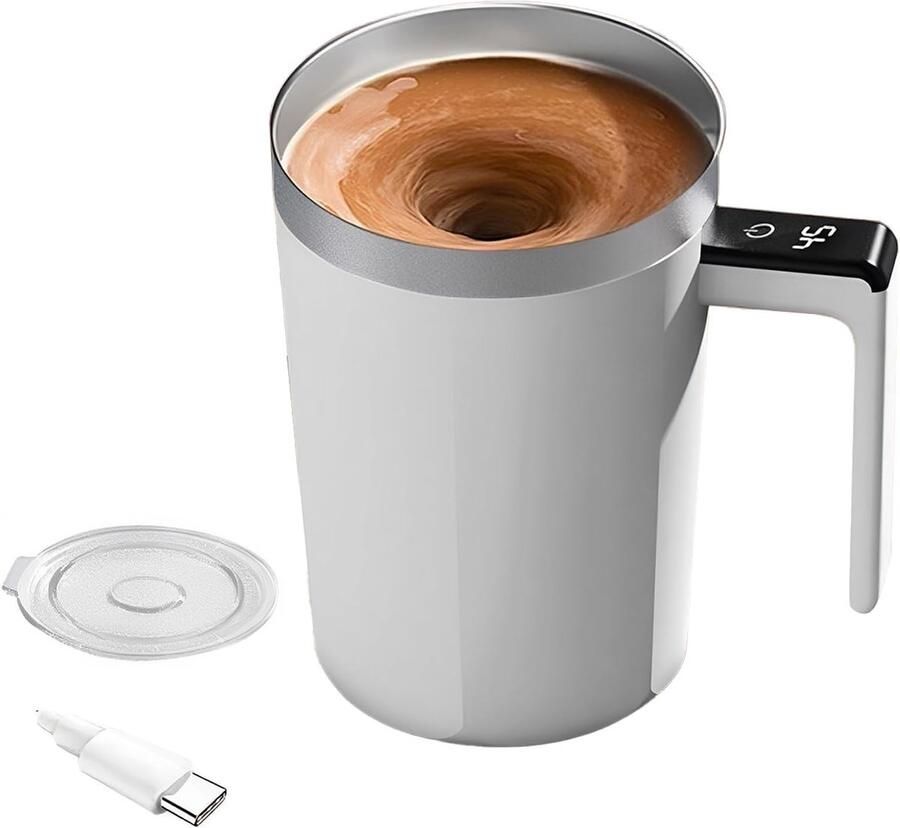 Zelfroerende Koffiemok Oplaadbare Zelfroerende Mok met Deksel Elektrische Magnetische Mengmok voor Koffiemelkcacao 400ml Roestvrijstalen Automatische Mengbeker