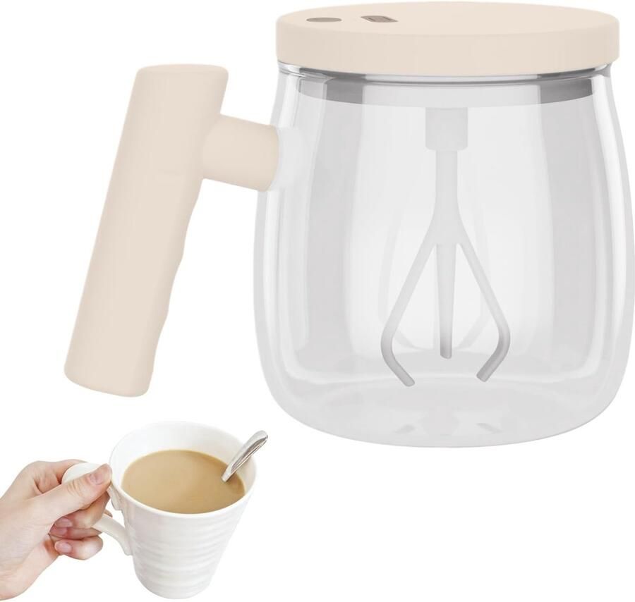 Zelfroerende Mok Elektrische Beker Snel Drankjes Mengen USB Oplaadbaar 400ml Capaciteit Wit Kaki