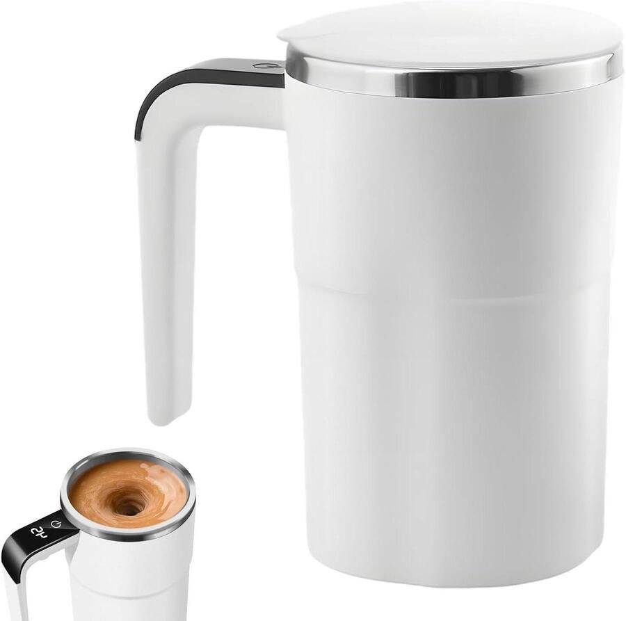 Zelfroerende Mok Mixbeker Elektrisch Koffie Maken Temperatuurweergave 380 ml Wit