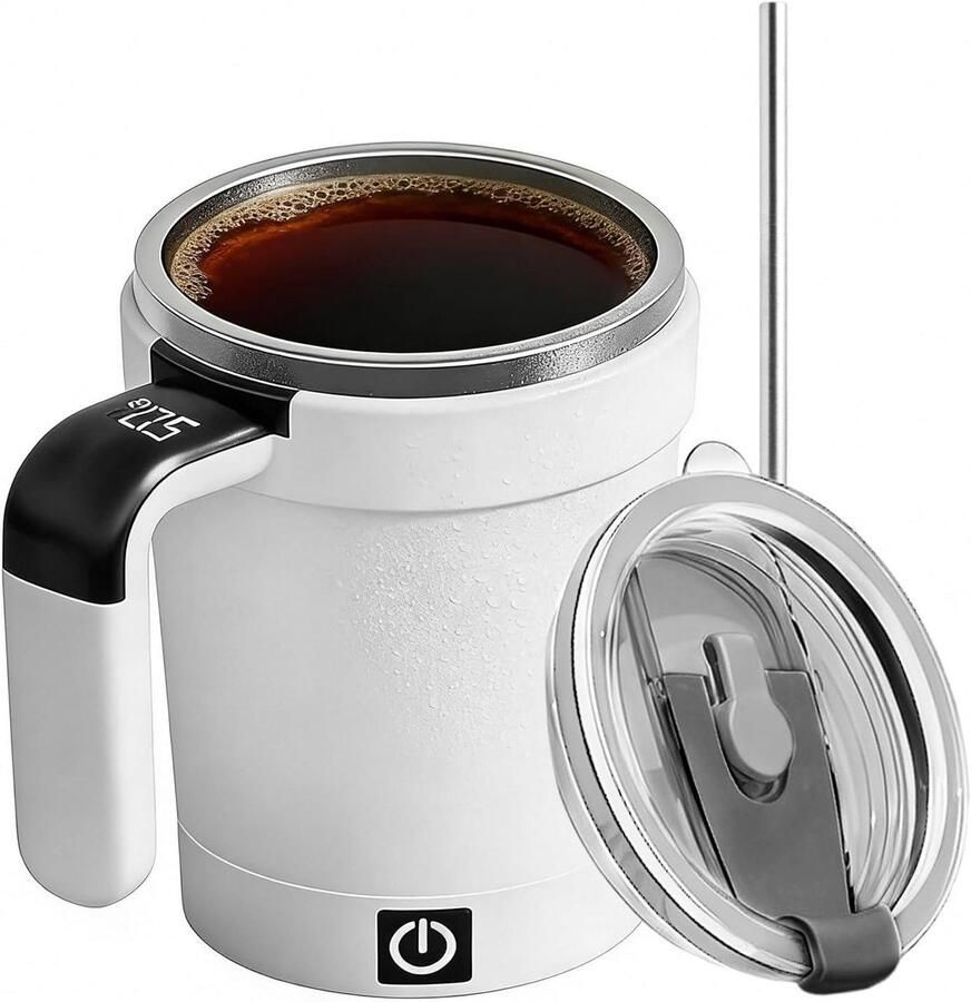 Zelfroerende Mok Warme Drank Beker Dranken Mengen Temperatuurweergave 380 ml Wit