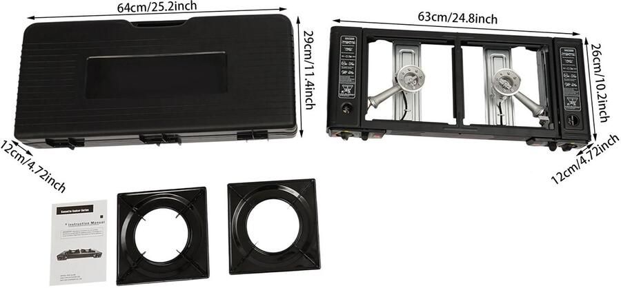 Zerova 2 pits Kampeer Fornuis Gaskookplaat Met Draagkoffer 2 x 2500 W Butaan LPG Automatische Ontsteking Zwart