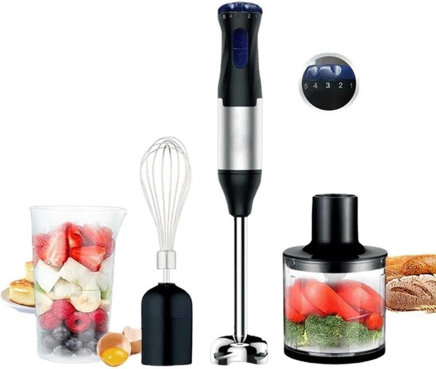 Zerova 4-in-1 Staafmixer set Blender Smoothie Handmixer met Mengkom 600l mengbak 1000W 5 snelheden Turbo Zwart