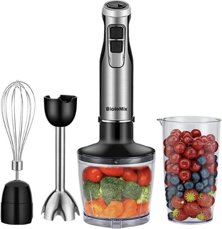 Zerova 4-in-1 Staafmixer set Blender Smoothie Handmixer met Mengkom 600l mengbak 1200W 6 snelheden Turbo Zwart