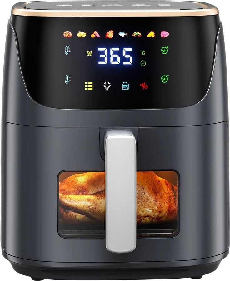 Zerova Airfryers 7L Heteluchtfriteuse Heteluchtoven Digital Touchscreen 8 Automatische Programma's Kijkvenster Zwart