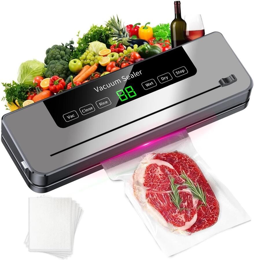 Zerova Automatische Vacuüm Sealer Machine 120W Voedsel Bewaarapparaat met 5 Modi 65kPa Zuigkracht 10 Vacuümzakken Grijs