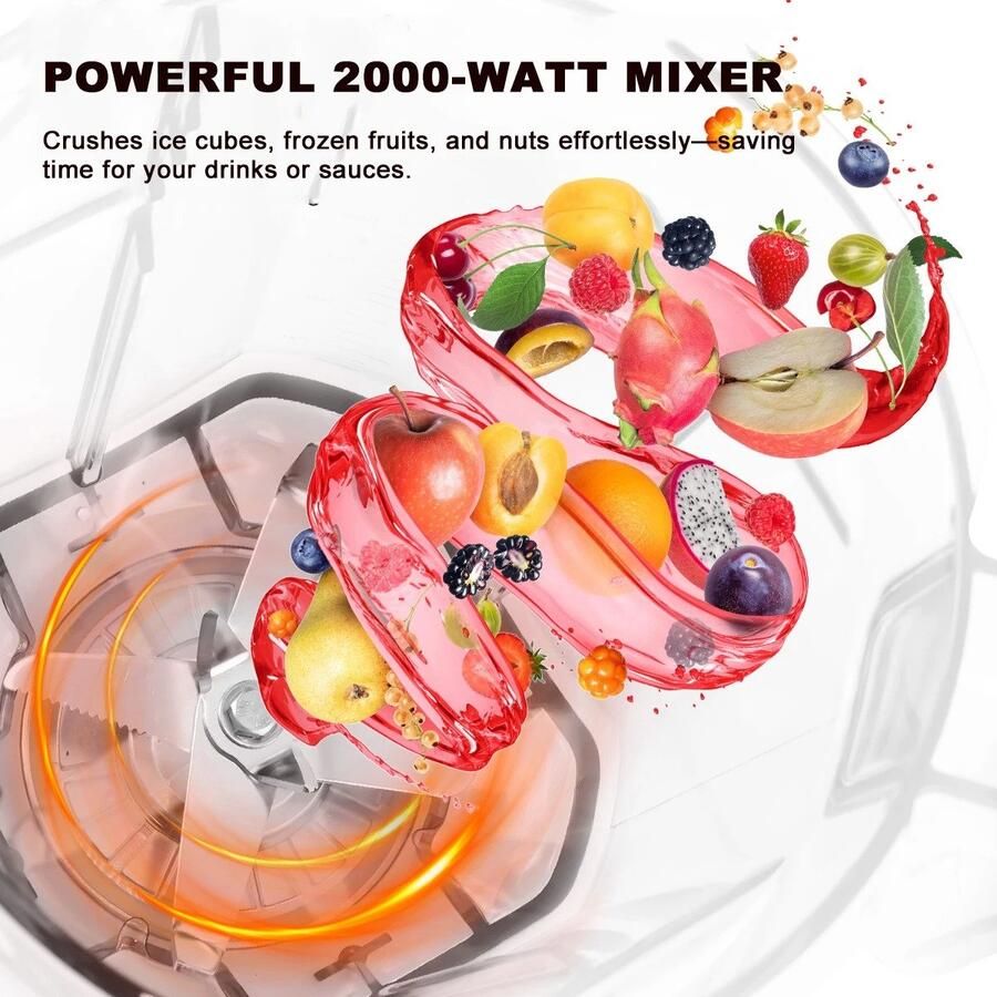 Zerova Blender 2000W Smoothie maker Blender Smoothie Keukenmachine Foodprocessor 2L Kan 6 RVS messen zwart - Foto 2