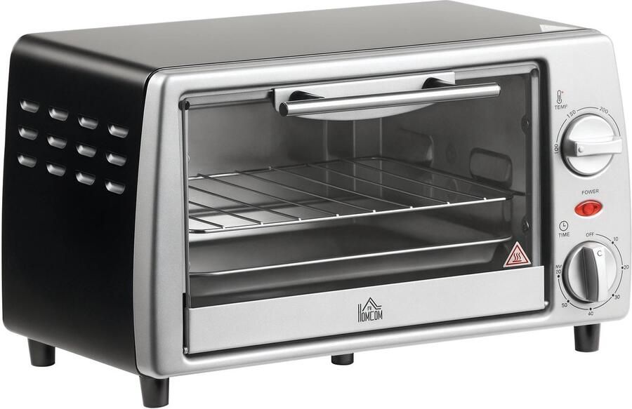 Zerova Electrische oven 10L Mini Oven 750W Bakmachine Combi-oven Heteluchtoven vrijstaand Timer 60 min Zilver